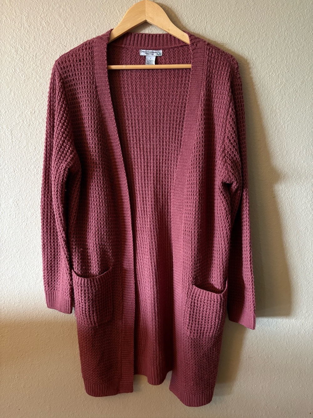 Emma's Expressions Maternity Mauve Waffle Knit Open Cardigan Large